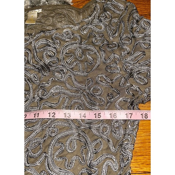 Sundance Pure Elegance Applique Shift Dress Gray Tan M Midi Boho Romantic - Picture 5 of 5